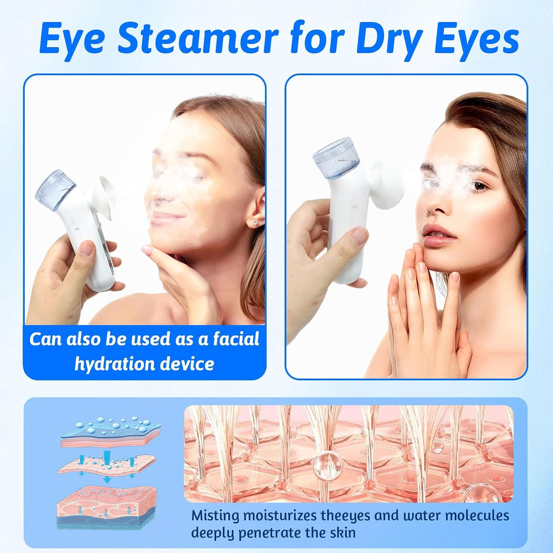 Eye Steamer for Dry Eyes, Eye Mist Steam Sprayer, Heated Nano Eye Mist Sprayer, Steam Therapy Wand for Dry Eyes, Handheld Eye Moisturizer with Cold & Hot Compress Mode for Dry Eyes & Face