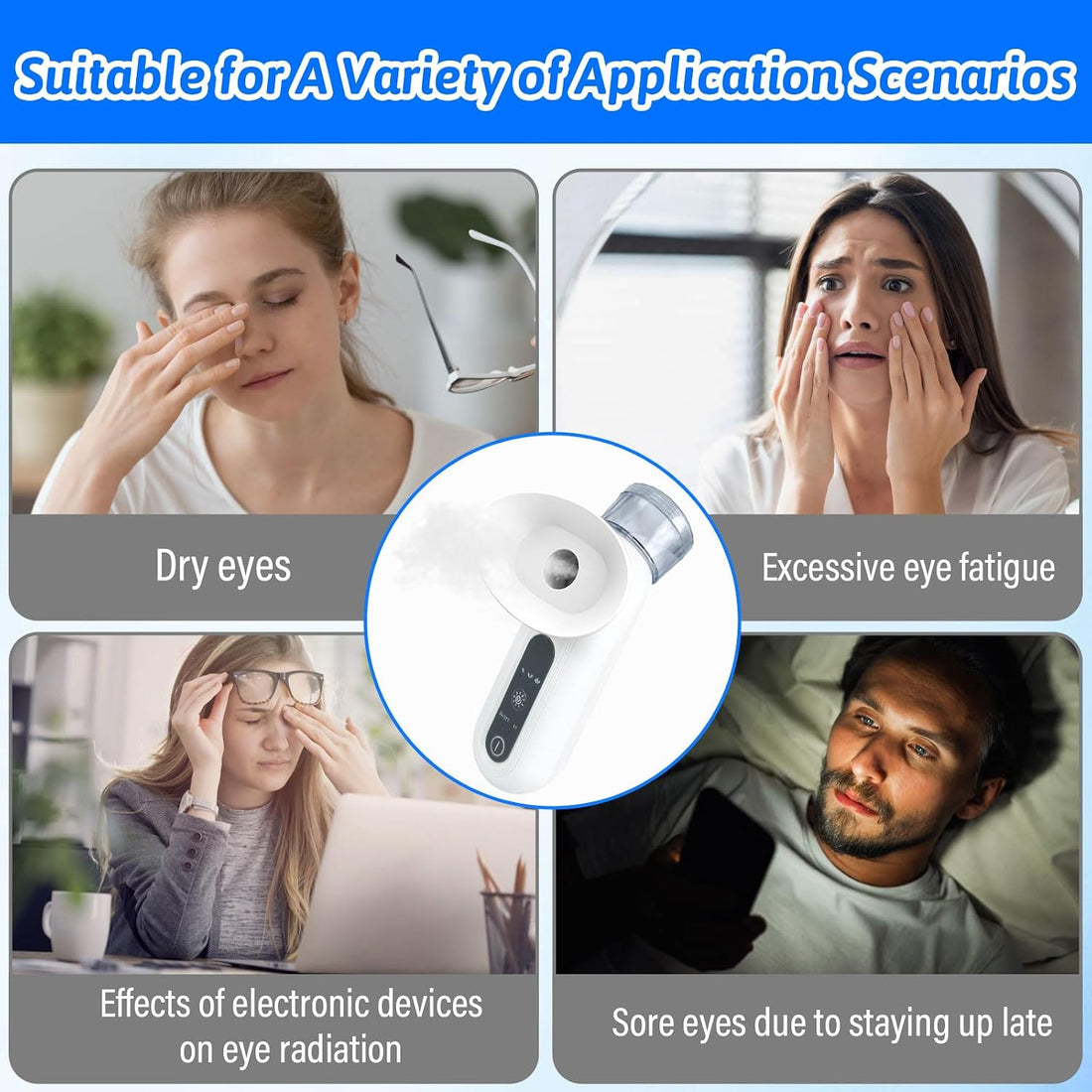 Eye Steamer for Dry Eyes, Eye Mist Steam Sprayer, Heated Nano Eye Mist Sprayer, Steam Therapy Wand for Dry Eyes, Handheld Eye Moisturizer with Cold & Hot Compress Mode for Dry Eyes & Face