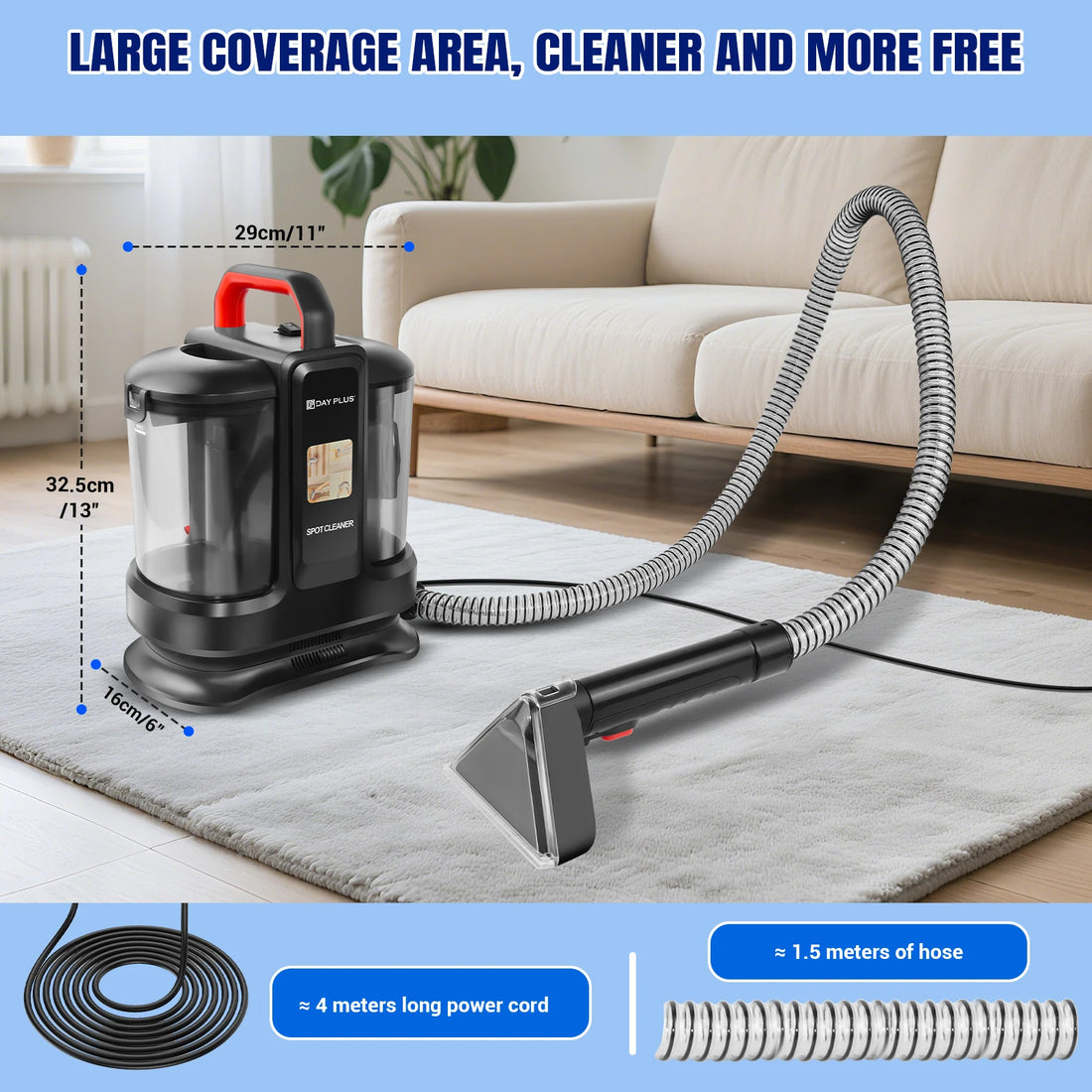 Spot Cleaner | Spot & Stain Remover | Handheld Carpet Cleaning Machine | Portable Carpet & Upholstery Cleaner | Dual Water Tank Spot Washer | Ideal for Pet Stains, Sofas, Rugs, Cars & Upholstery