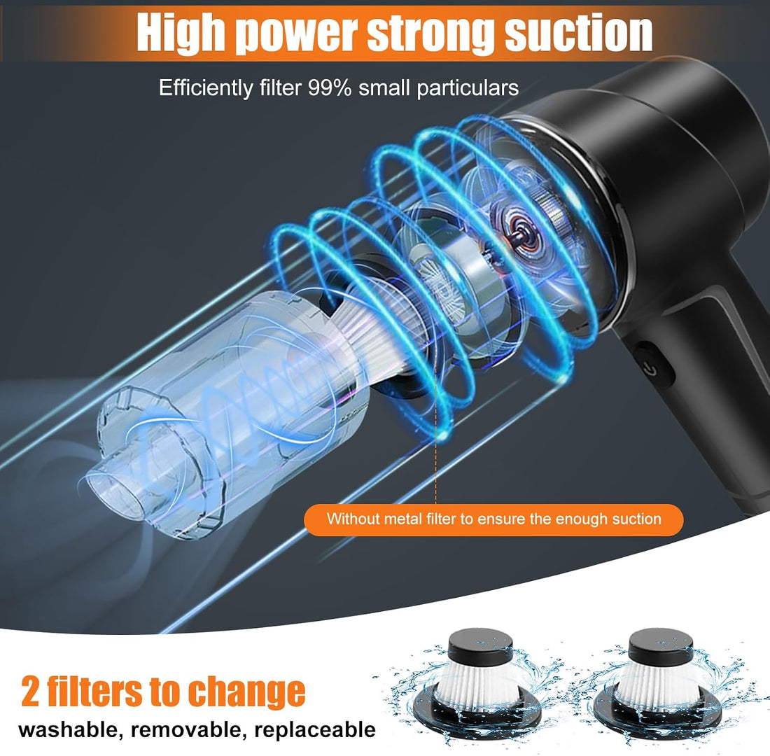 Handheld Vacuum Cleaner Cordless,15000Pa Powerful Suction 4-In-1 Car Vacuum Cleaner Mini Vacuum Blower Small but Powerful Wireless Car Vacuum for Car, Home, Office, Kitchen Black