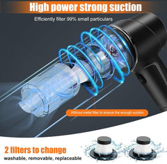 Handheld Vacuum Cleaner Cordless,15000Pa Powerful Suction 4-In-1 Car Vacuum Cleaner Mini Vacuum Blower Small but Powerful Wireless Car Vacuum for Car, Home, Office, Kitchen Black