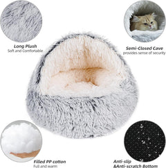 Dog Cat Bed Hooded Kitten Pet Cosy Cave Soft Calming Igloo Cozy Plush Faux Fur