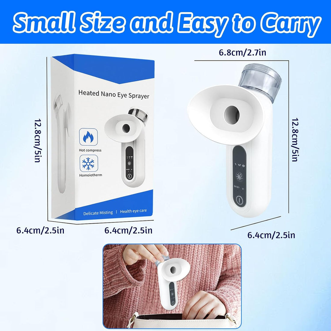 Eye Steamer for Dry Eyes, Eye Mist Steam Sprayer, Heated Nano Eye Mist Sprayer, Steam Therapy Wand for Dry Eyes, Handheld Eye Moisturizer with Cold & Hot Compress Mode for Dry Eyes & Face