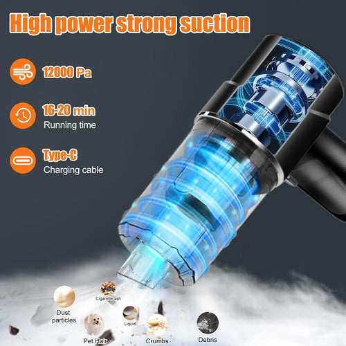 Handheld Vacuum Cleaner Cordless,15000Pa Powerful Suction 4-In-1 Car Vacuum Cleaner Mini Vacuum Blower Small but Powerful Wireless Car Vacuum for Car, Home, Office, Kitchen Black