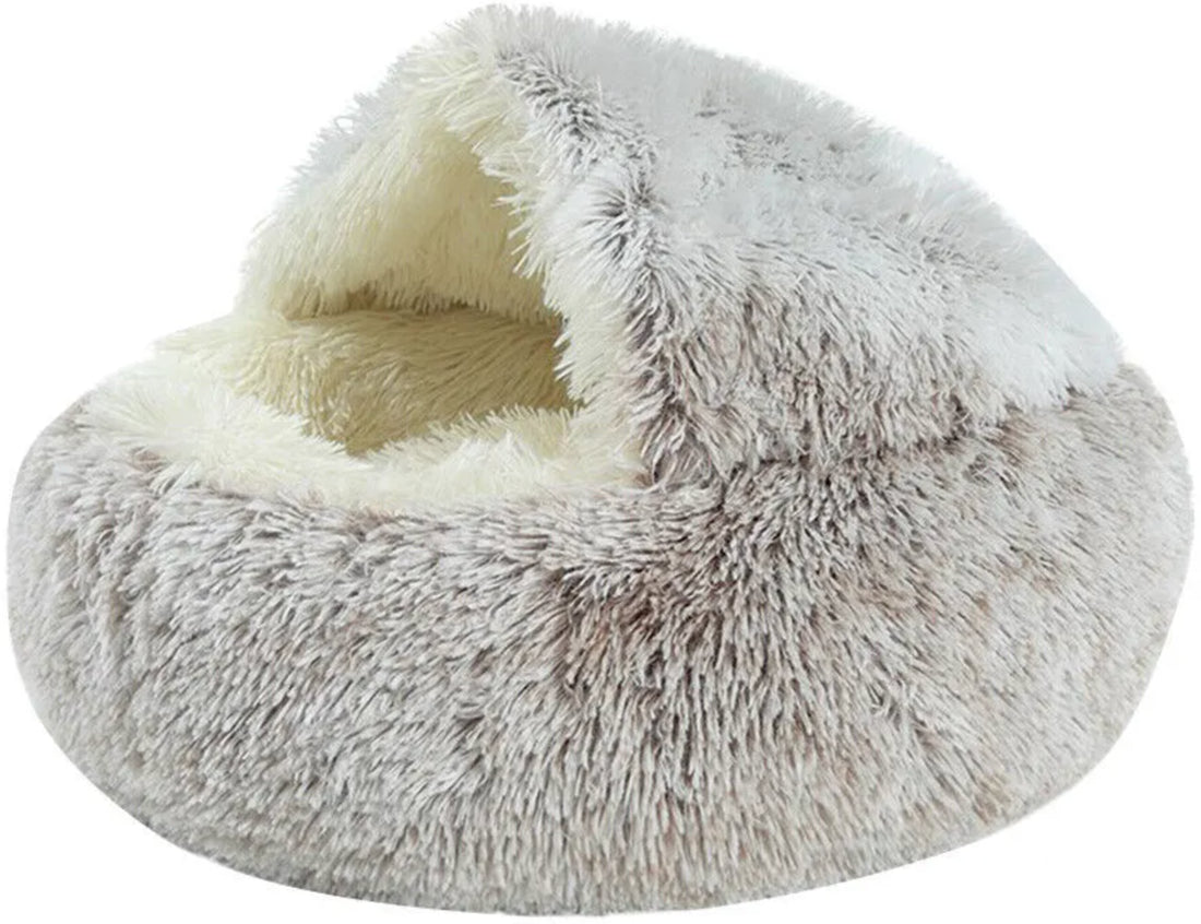 Dog Cat Bed Hooded Kitten Pet Cosy Cave Soft Calming Igloo Cozy Plush Faux Fur