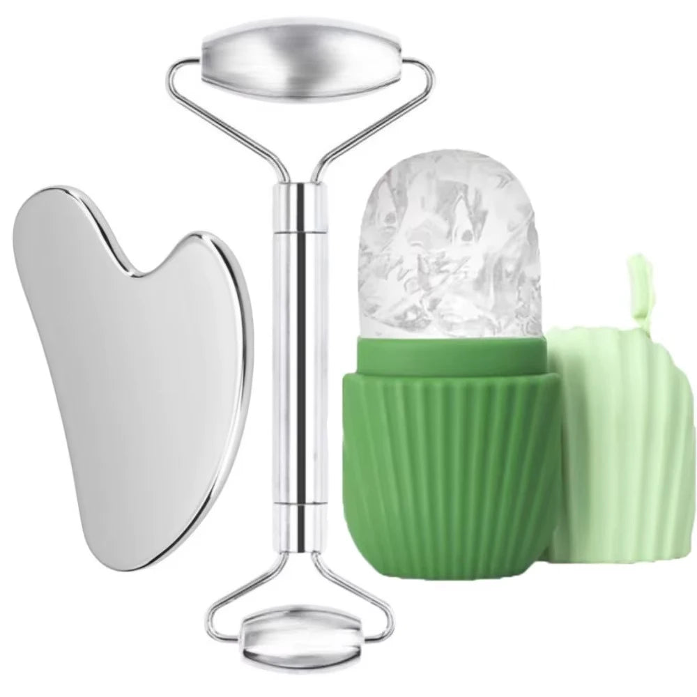 Luxury 3PC Stainless Steel Gua Sha & Ice Roller Face Care Set