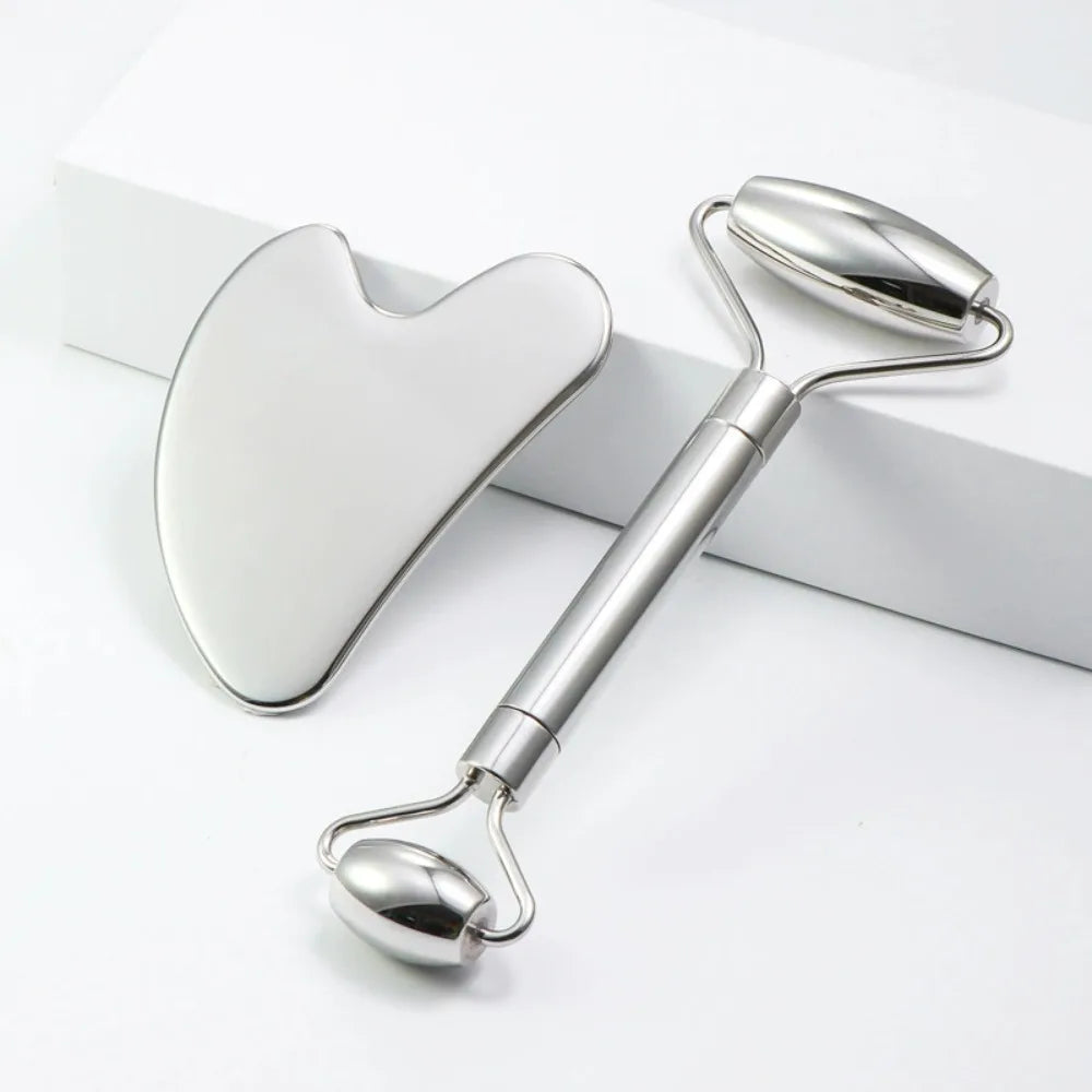 Luxury 3PC Stainless Steel Gua Sha & Ice Roller Face Care Set