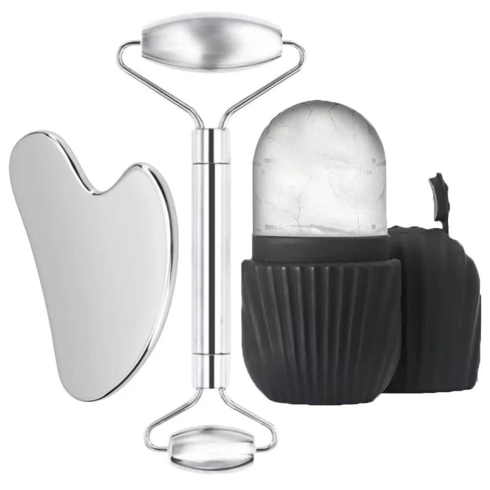 Luxury 3PC Stainless Steel Gua Sha & Ice Roller Face Care Set