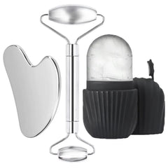 Luxury 3PC Stainless Steel Gua Sha & Ice Roller Face Care Set