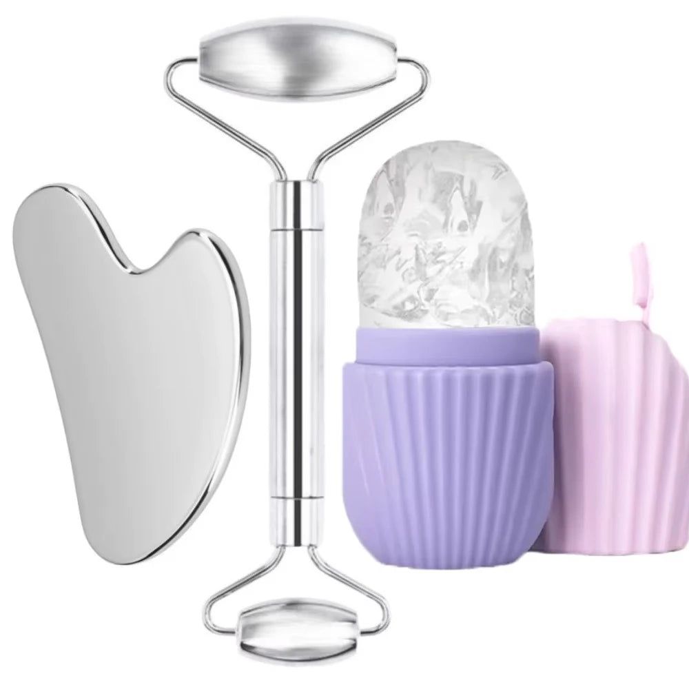 Luxury 3PC Stainless Steel Gua Sha & Ice Roller Face Care Set