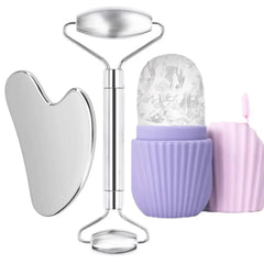 Luxury 3PC Stainless Steel Gua Sha & Ice Roller Face Care Set