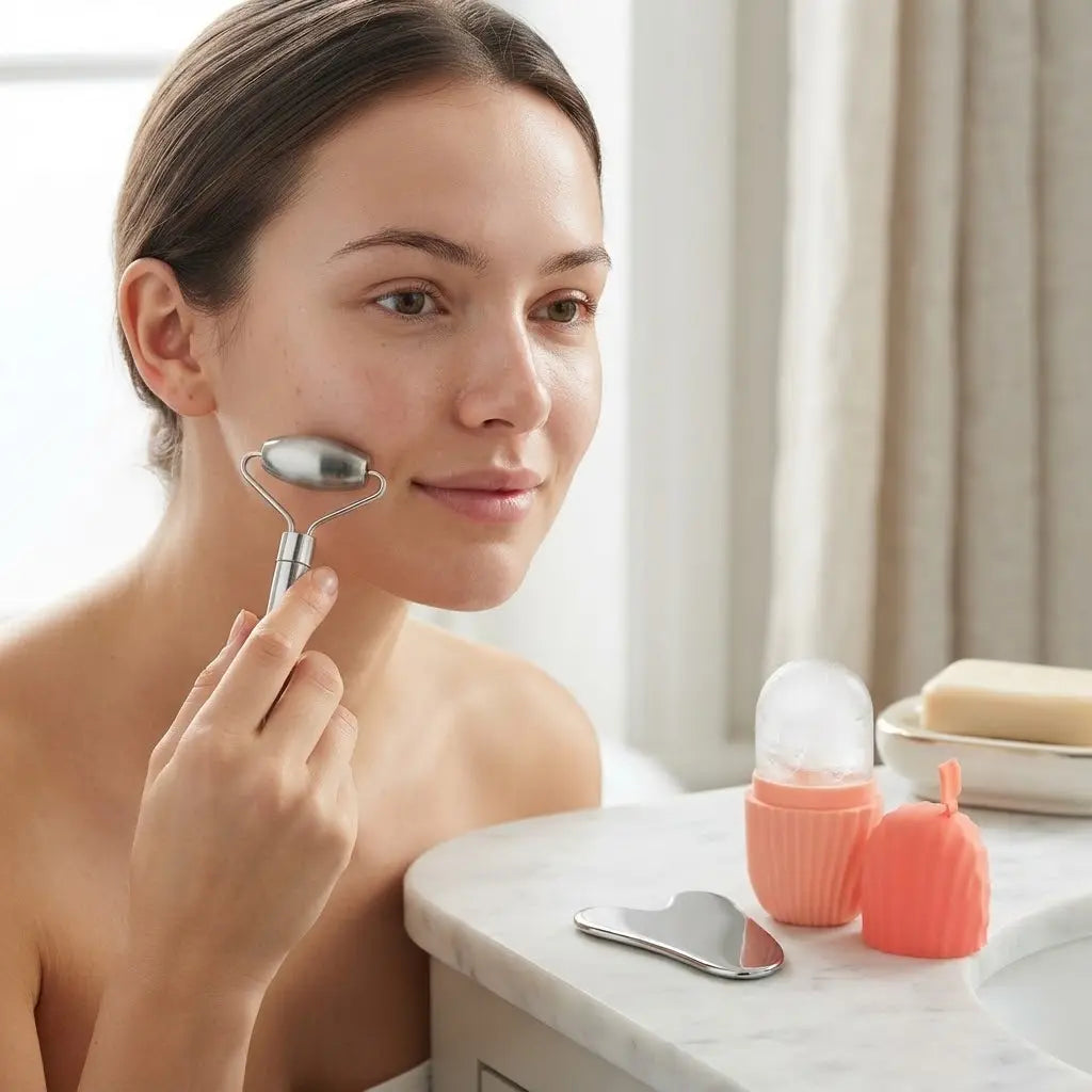 Luxury 3PC Stainless Steel Gua Sha & Ice Roller Face Care Set