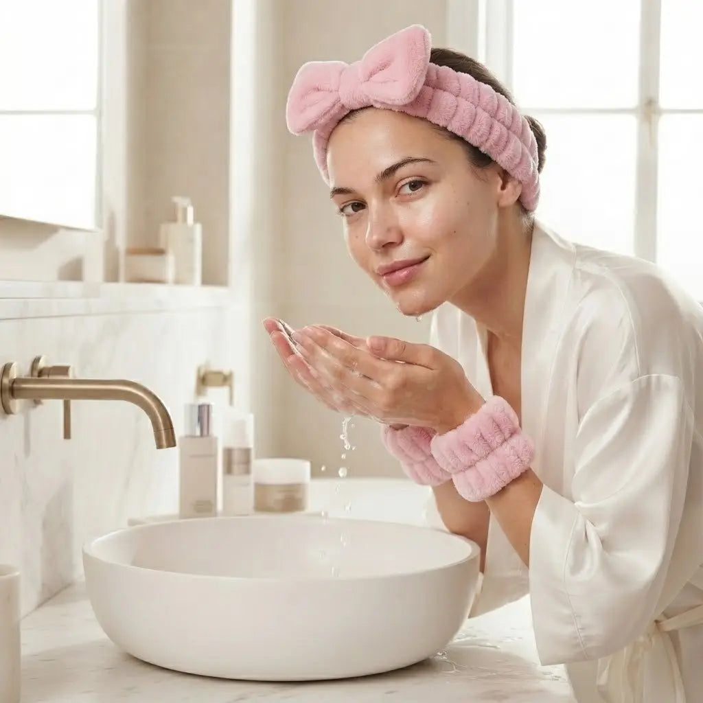 Spa Skincare Headband & Wristband Set – Microfibre Face Washing Wrist Bands & Hair Band
