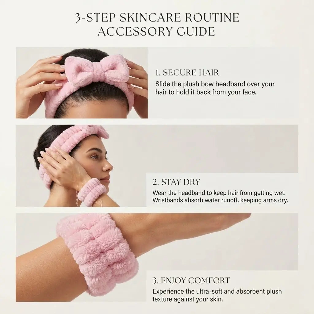Spa Skincare Headband & Wristband Set – Microfibre Face Washing Wrist Bands & Hair Band