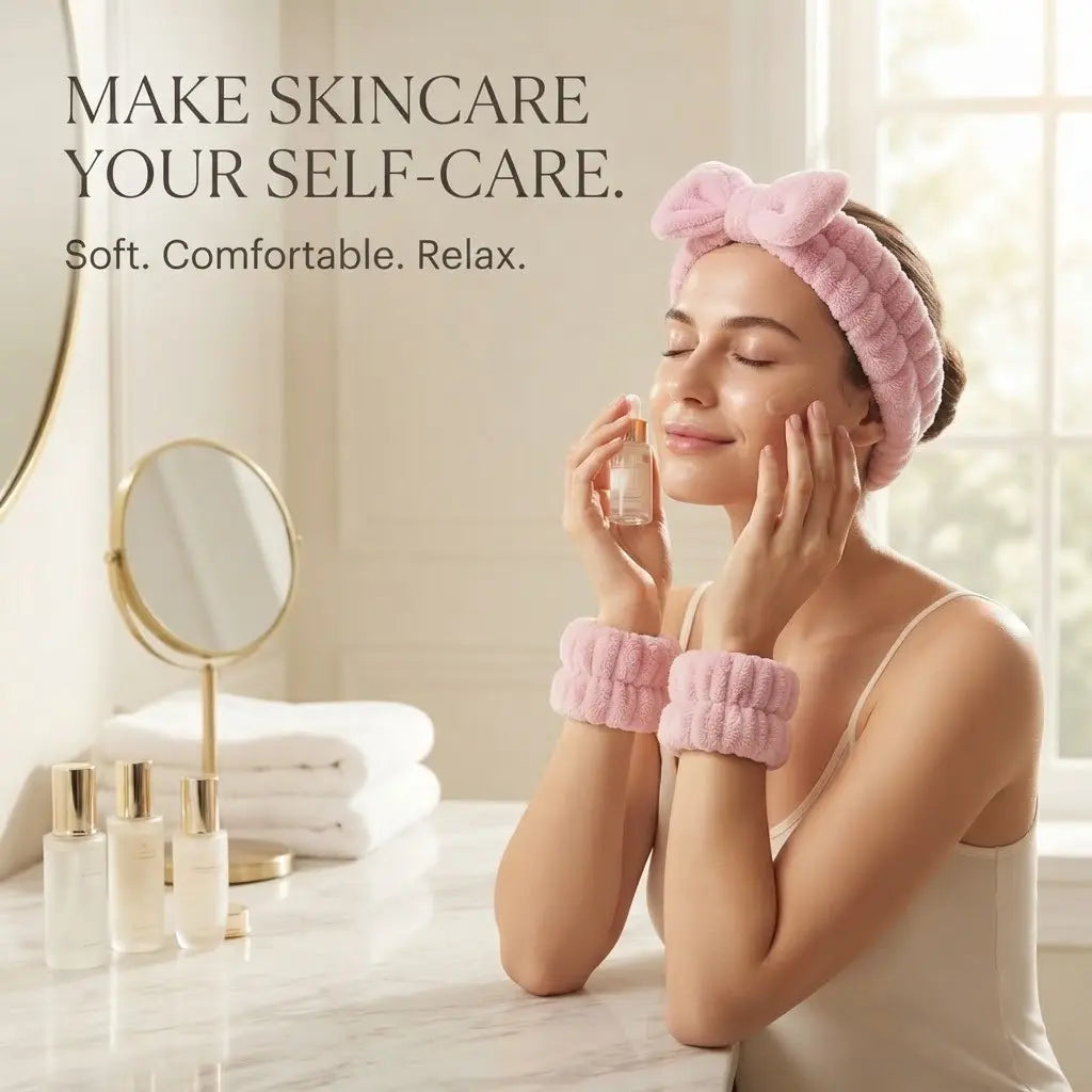 Spa Skincare Headband & Wristband Set – Microfibre Face Washing Wrist Bands & Hair Band