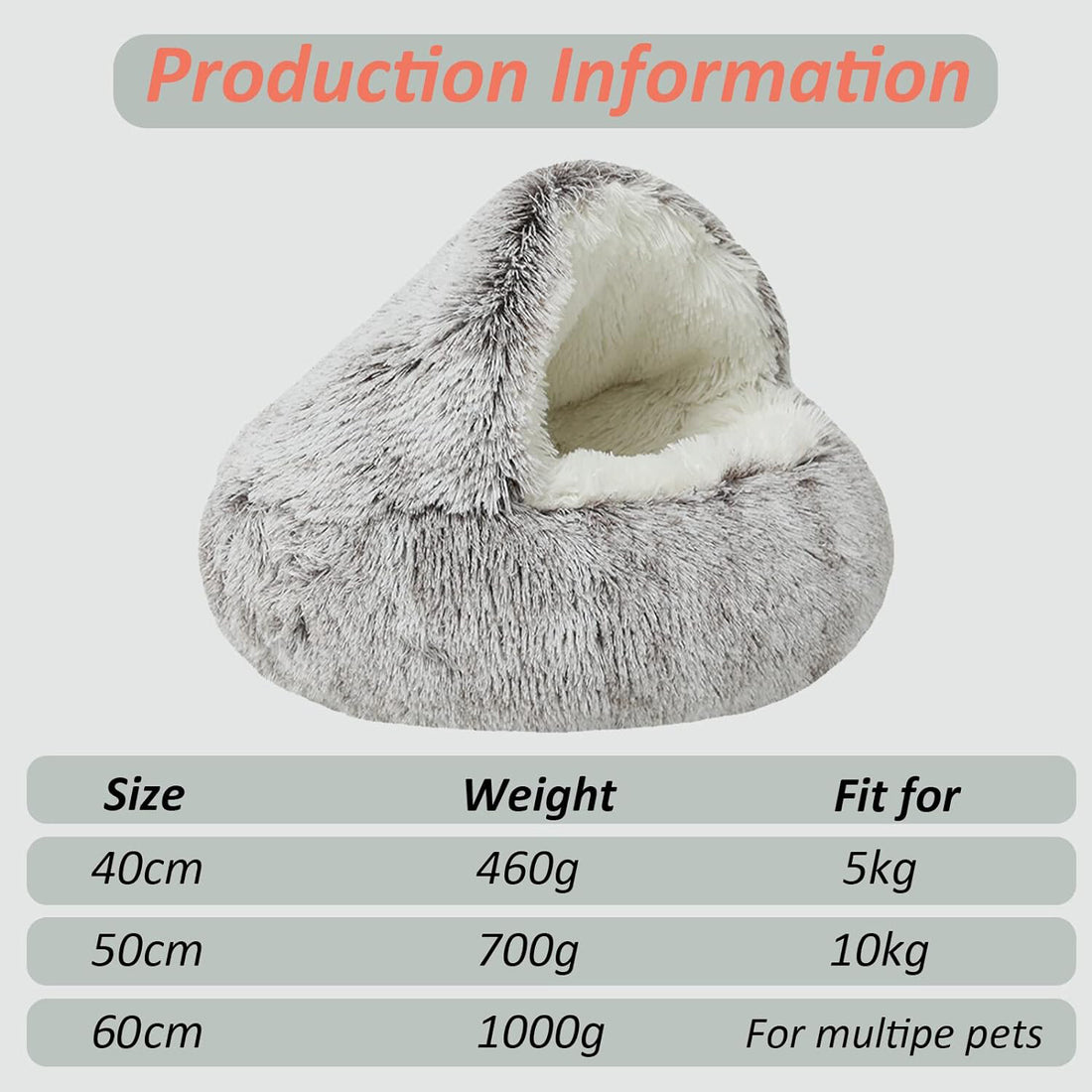 Dog Cat Bed Hooded Kitten Pet Cosy Cave Soft Calming Igloo Cozy Plush Faux Fur