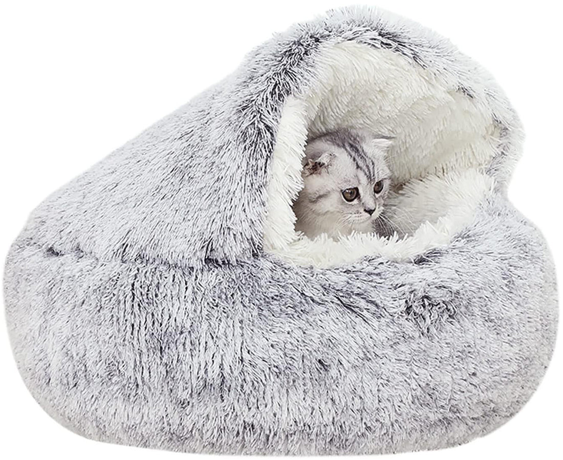 Dog Cat Bed Hooded Kitten Pet Cosy Cave Soft Calming Igloo Cozy Plush Faux Fur