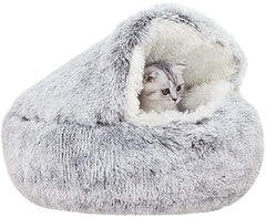 Dog Cat Bed Hooded Kitten Pet Cosy Cave Soft Calming Igloo Cozy Plush Faux Fur