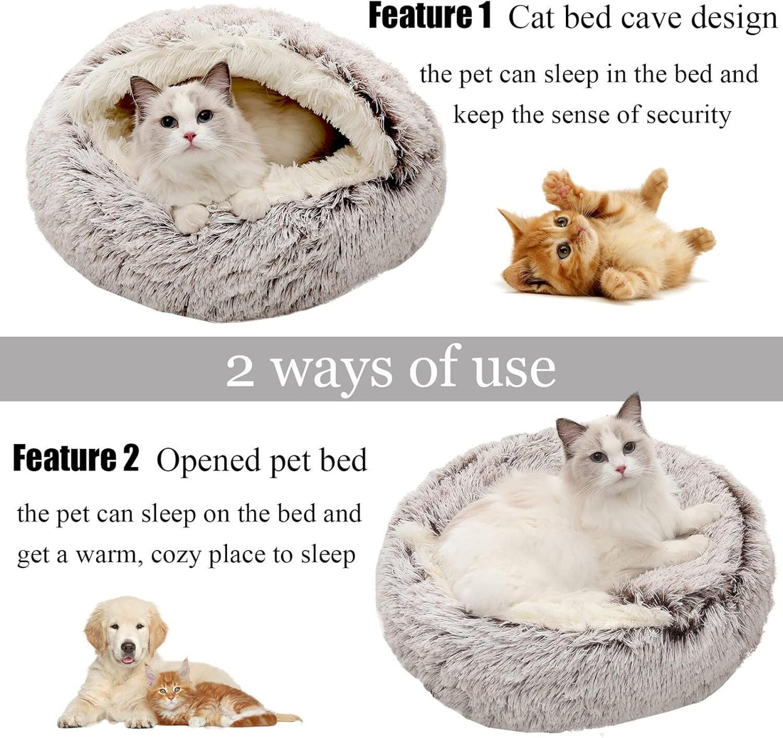 Dog Cat Bed Hooded Kitten Pet Cosy Cave Soft Calming Igloo Cozy Plush Faux Fur