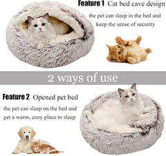 Dog Cat Bed Hooded Kitten Pet Cosy Cave Soft Calming Igloo Cozy Plush Faux Fur