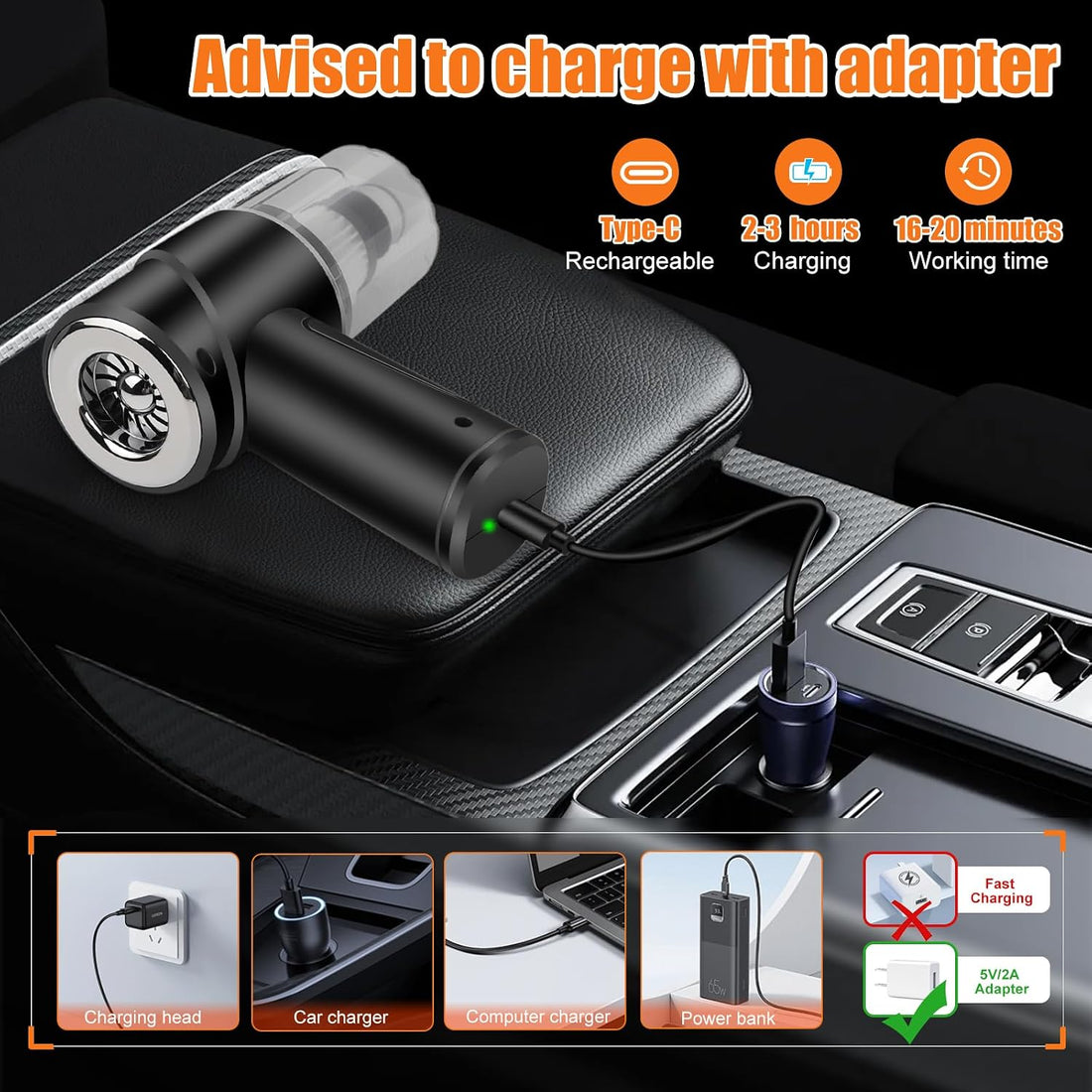 Handheld Vacuum Cleaner Cordless,15000Pa Powerful Suction 4-In-1 Car Vacuum Cleaner Mini Vacuum Blower Small but Powerful Wireless Car Vacuum for Car, Home, Office, Kitchen Black