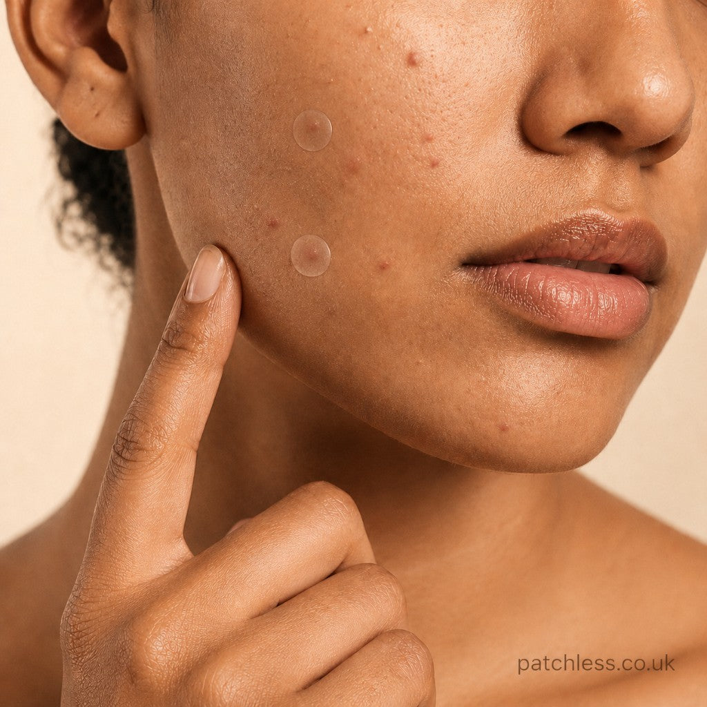 Clear hydrocolloid patches covering blemishes
